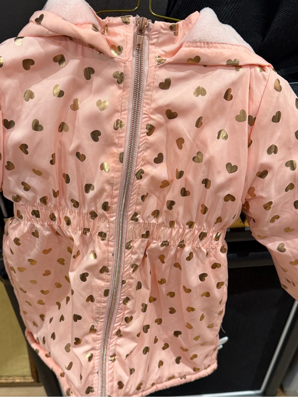 Pink Hooded Puffer with Gold Heart Print